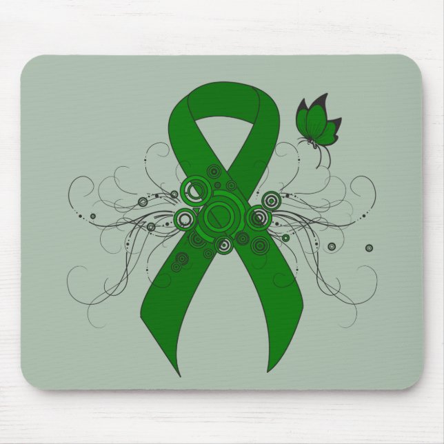 Tapis De Souris Ruban de sensibilisation au vert avec papillon (Devant)