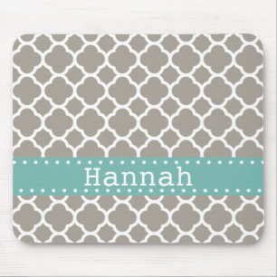 Tapis De Souris Ruban gris Quatrefoil Motif Turquoise