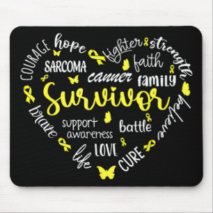 Tapis De Souris Ruban jaune Coeur Sarcome Cancer Sensibilisation W