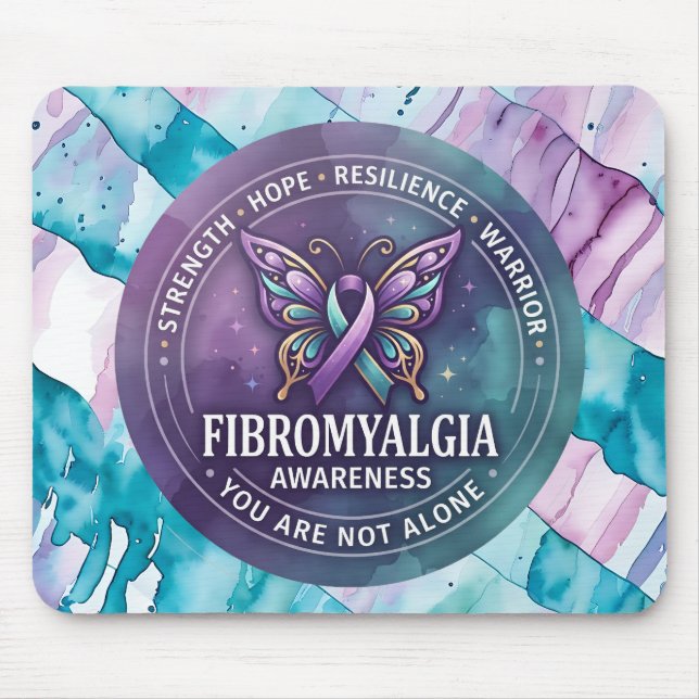 Tapis De Souris Ruban Papillon de Sensibilisation à la Fibromyalgi (Devant)