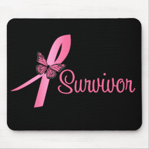 Tapis De Souris Ruban rose de papillon - survivant de cancer du