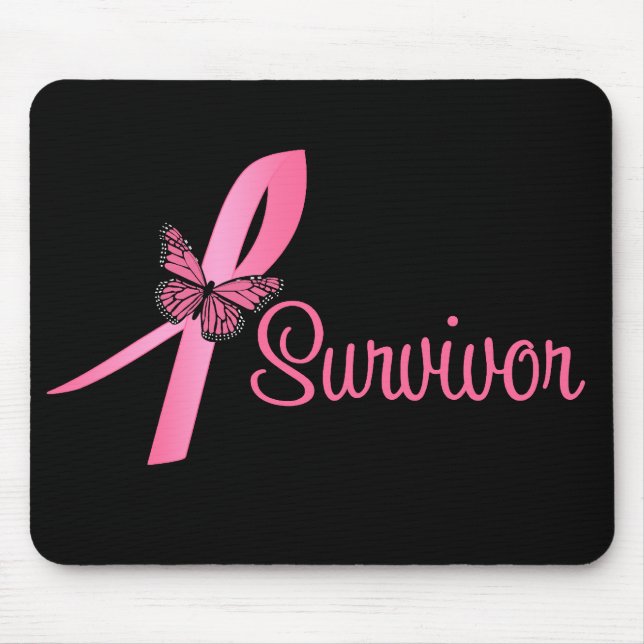 Tapis De Souris Ruban rose papillon - Cancer du sein Survivant (Devant)