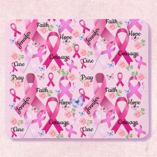 Tapis De Souris Ruban rose Personnaliser les mots et le nom Cancer