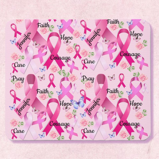 Tapis De Souris Ruban rose Personnaliser les mots et le nom Cancer (Créateur téléchargé)