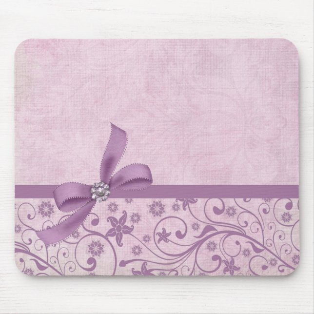 Tapis De Souris Ruban Violet de luxe élégant Damask Mousepad (Devant)