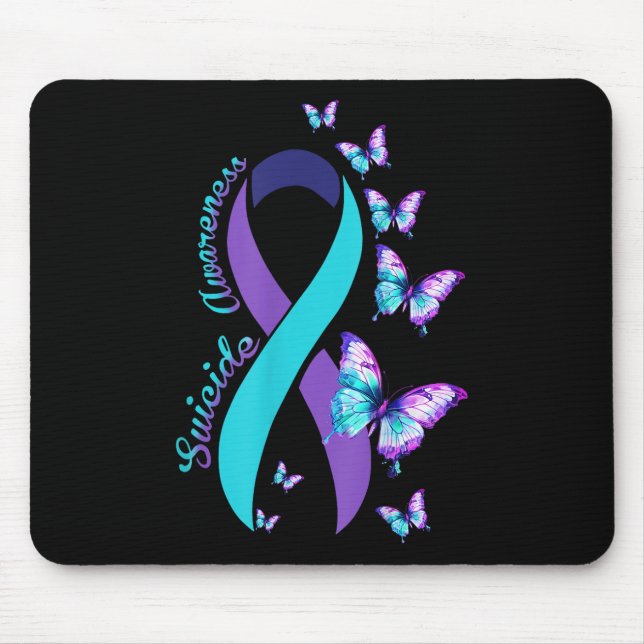 Tapis De Souris Ruban violet sarcelle de sensibilisation à la prév (Devant)