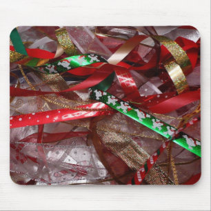 Tapis De Souris Rubans de Noël Rouge Vert et Or Fêtes