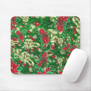 Tapis De Souris Rubans Feuille Poinsettia Fir Noël Floral
