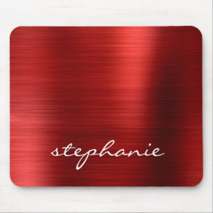 Tapis De Souris Ruby Red Faux Brushed Metal Personalized