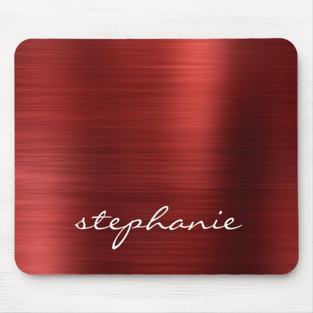 Tapis De Souris Ruby Red Faux Brushed Metal Personalized (Devant)