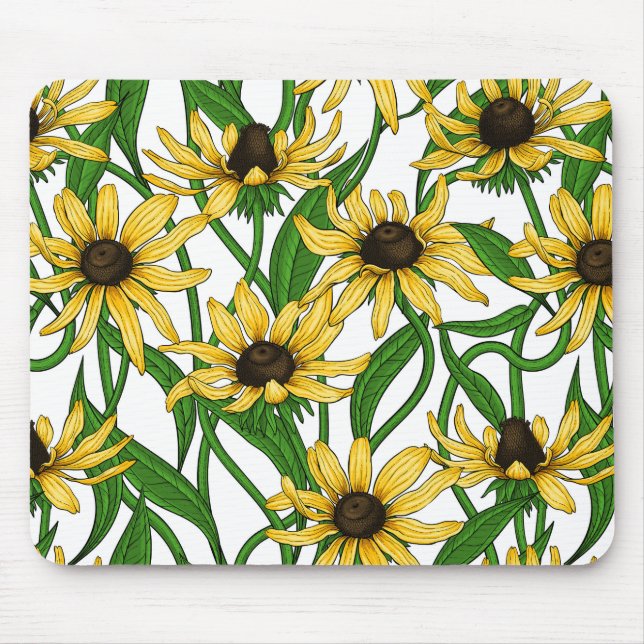 Tapis De Souris Rudbekia jaune sur blanc (Devant)