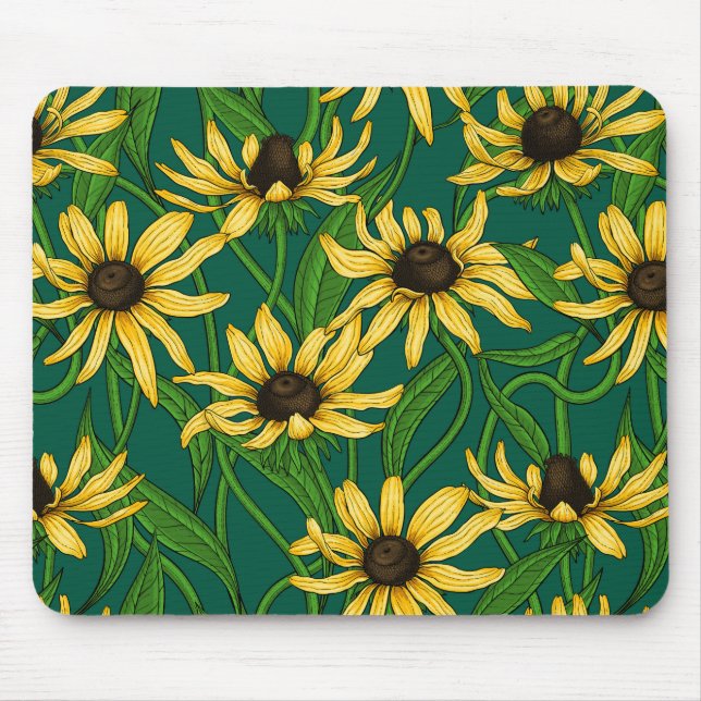 Tapis De Souris Rudbekia jaune sur vert foncé (Devant)