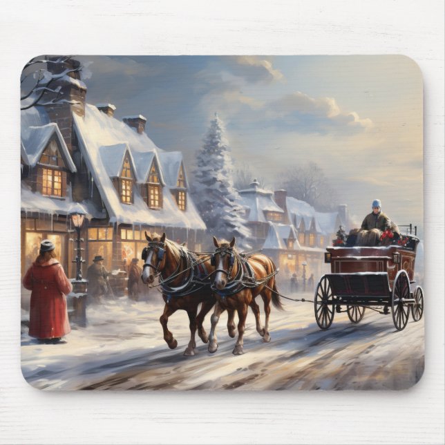 Tapis De Souris Rue de transport de Noël à cheval (Devant)