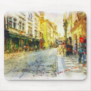 Tapis De Souris Rues de vieille aquarelle de Prague