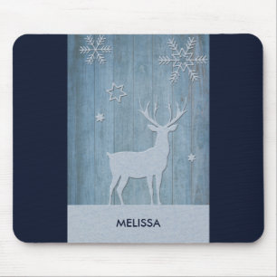 Tapis De Souris Russe Bleu Bois Reindeer Pays Noël