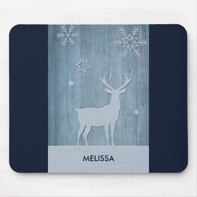 Tapis De Souris Russe Bleu Bois Reindeer Pays Noël (Devant)
