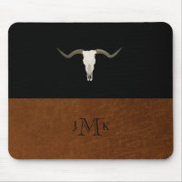 Rustic Black & Brown Leather Image Antler Monogram