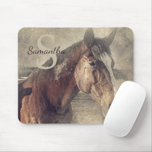 Tapis De Souris Rustic Country Quartier Cheval Monogramme Nom init