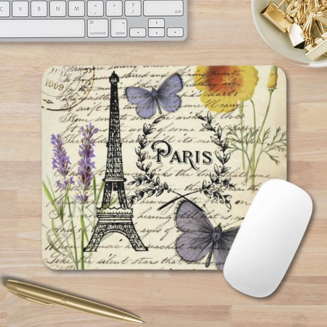 Tapis De Souris rustique français scripts de pays paris eiffel tow (rustic french country scripts paris eiffel tower mouse pad)