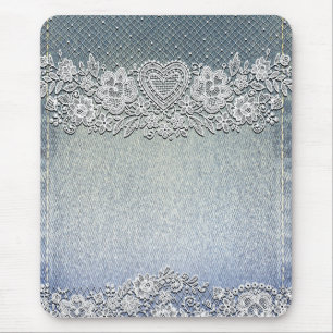 Tapis De Souris Rustique Kraft & Dentelle Blanche Élégance Campagn