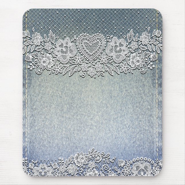 Tapis De Souris Rustique Kraft & Dentelle Blanche Élégance Campagn (Devant)