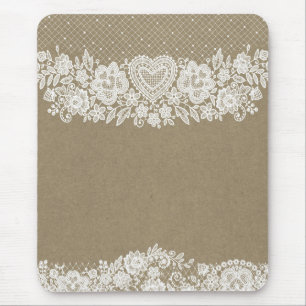 Tapis De Souris Rustique Kraft & Dentelle Blanche Élégance Campagn