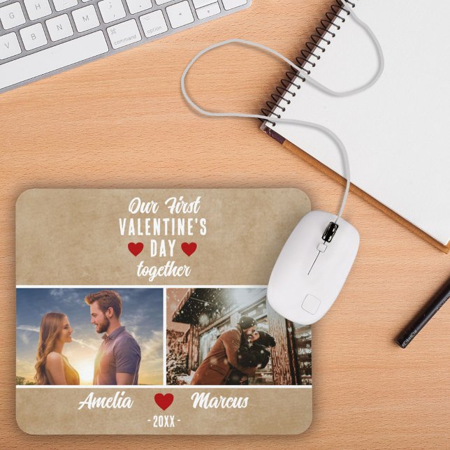 Tapis De Souris Rustique Notre première Saint Valentin Ensemble 2  (Créateur téléchargé)