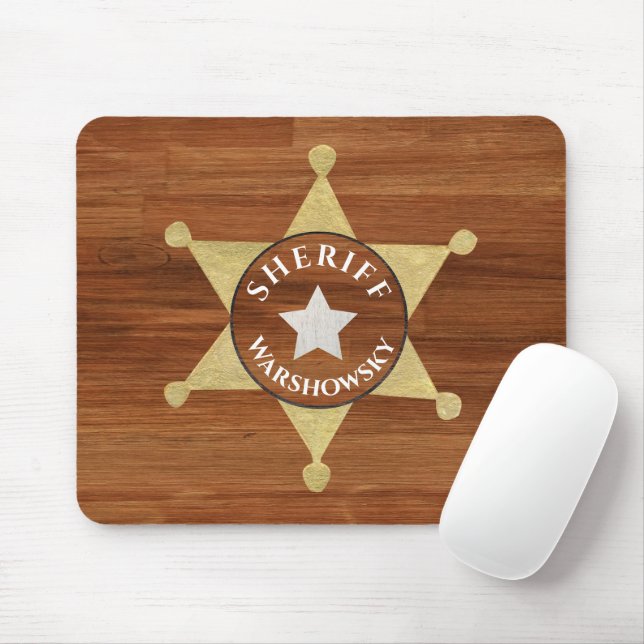 Tapis De Souris Rustique tonalité bois Sheriff Étoile d'insigne, B (Avec souris)