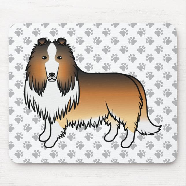 Tapis De Souris Sable Rough Collie Cute Cartoon Dog & Paws (Devant)