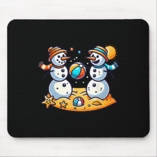 Tapis De Souris Sable Snowman Jouer À Beach Ball Noël En Juillet S