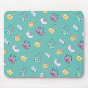 Tapis De Souris Sacs à main mignonne Doodles Motif Turquoise