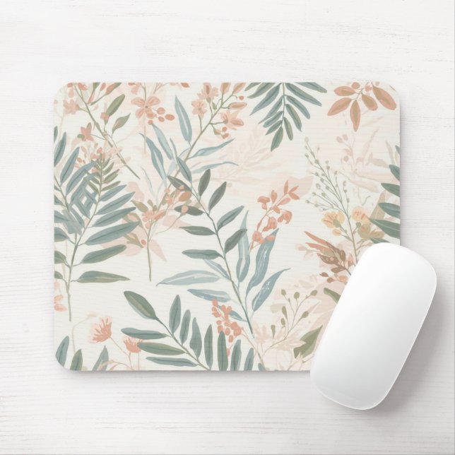 Tapis De Souris Sage Botanical Blush Leaf Watercolor Pattern (Avec souris)