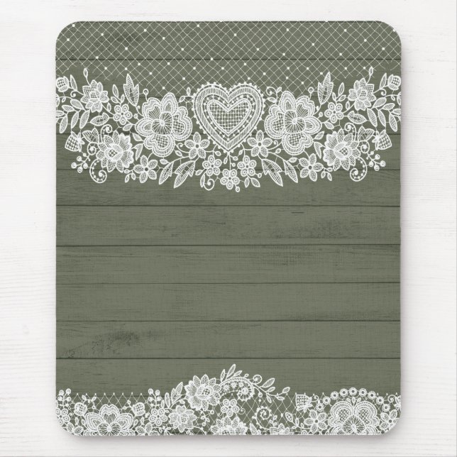 Tapis De Souris Sage Green Rustique Bois et blanc dentelle Lacy Fa (Devant)