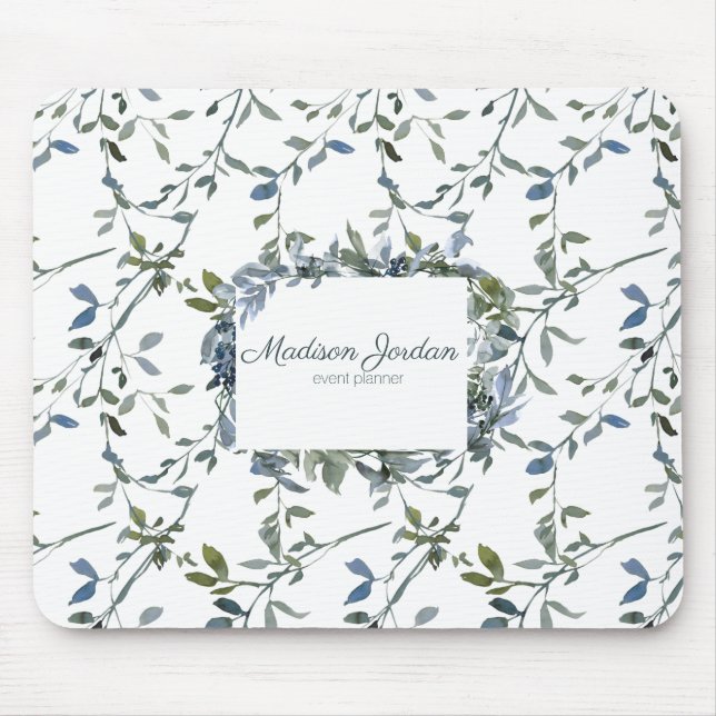 Tapis De Souris Sage Vert Argent Floral (Devant)