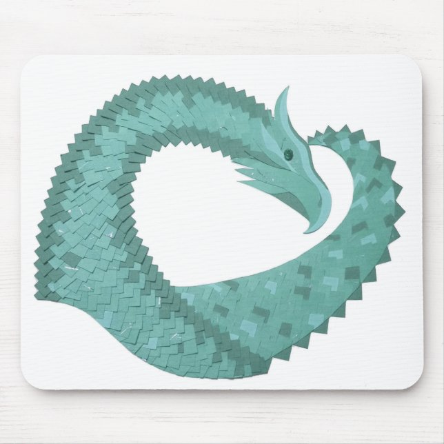Tapis De Souris Sage vert coeur dragon sur blanc (Devant)