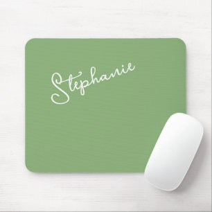 Tapis De Souris Sage Vert Personnalisé Nom Script Minimaliste 