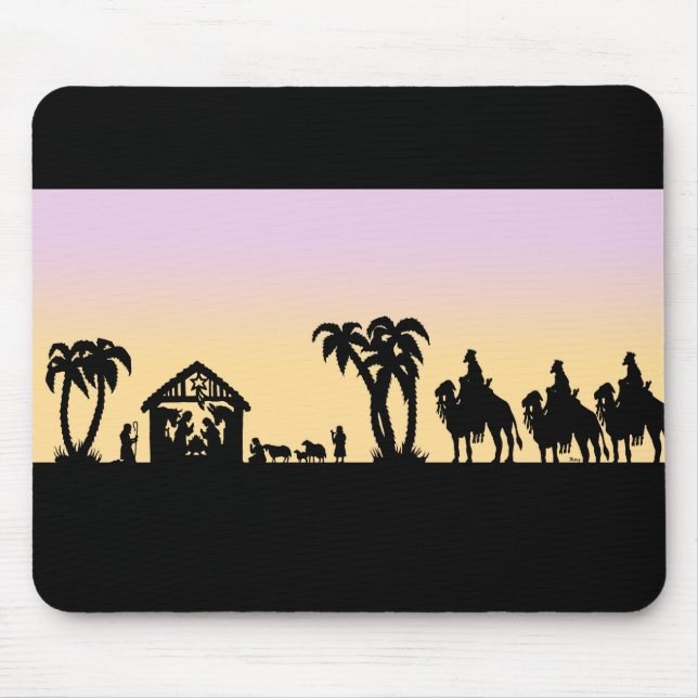 Tapis De Souris Sages de silhouette de nativité sur l'horizon (Devant)
