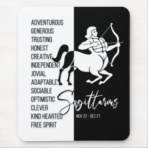 Tapis De Souris Sagittarius signe Zodiaque Mousepad, noir et blanc