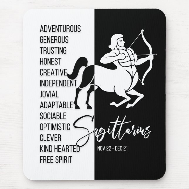 Tapis De Souris Sagittarius signe Zodiaque Mousepad, noir et blanc (Devant)