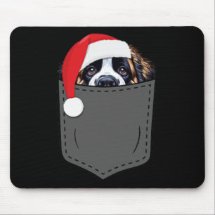 Tapis De Souris Saint Bernard Chien Santa Chapeau Pocket Fun X