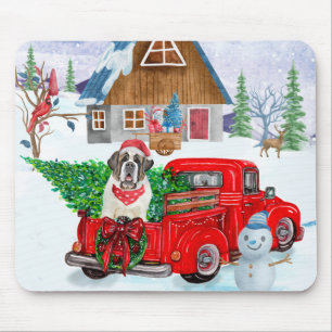 Tapis De Souris Saint Bernard Dog In Christmas Delivery Truck Snow