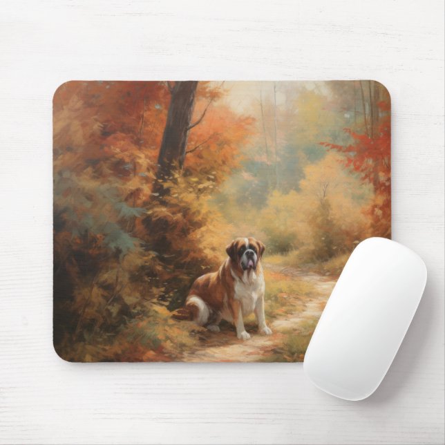 Tapis De Souris Saint Bernard en automne Feuilles Automne automne  (Avec souris)