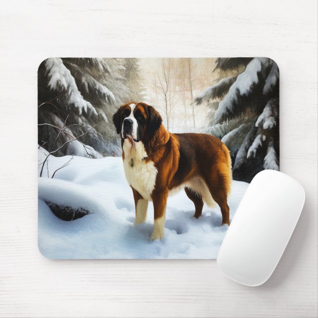 Tapis De Souris Saint Bernard Laisser Neige Noël (Avec souris)