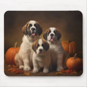 Tapis De Souris Saint Bernard Puppy Automne Citrouille