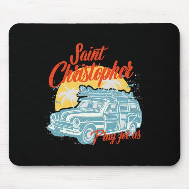 Tapis De Souris Saint Christophe Surfeur Mec Surfant Plage Ca (Devant)