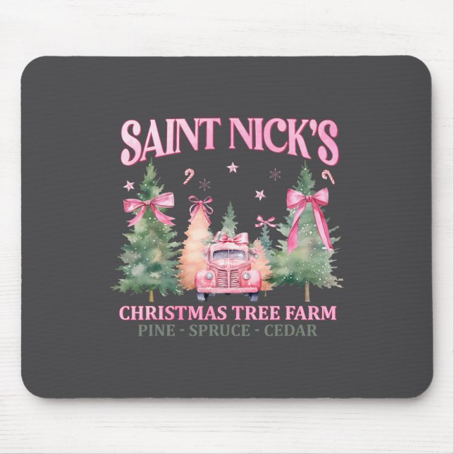 Tapis De Souris Saint Nick's Christmas Tree Farm Coquette rose Xma (Devant)