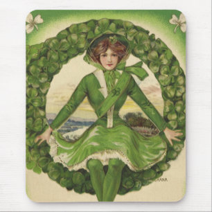 Tapis De Souris Saint-Patrick vintage, Couronne avec jeune Irlanda