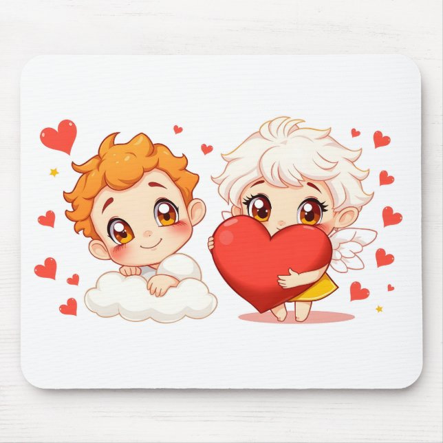 Tapis De Souris Saint-Valentin 2025 : Angels mignons et joyeux 👼  (Devant)
