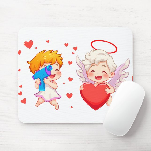 Tapis De Souris Saint-Valentin 2025 : Angels mignons et joyeux 👼  (Avec souris)