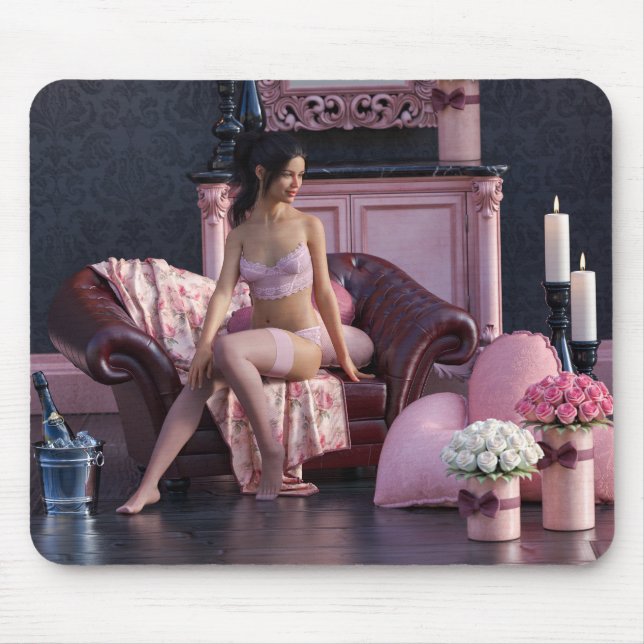 Tapis De Souris Saint Valentin Beauté en Lingerie sur le canapé (Devant)